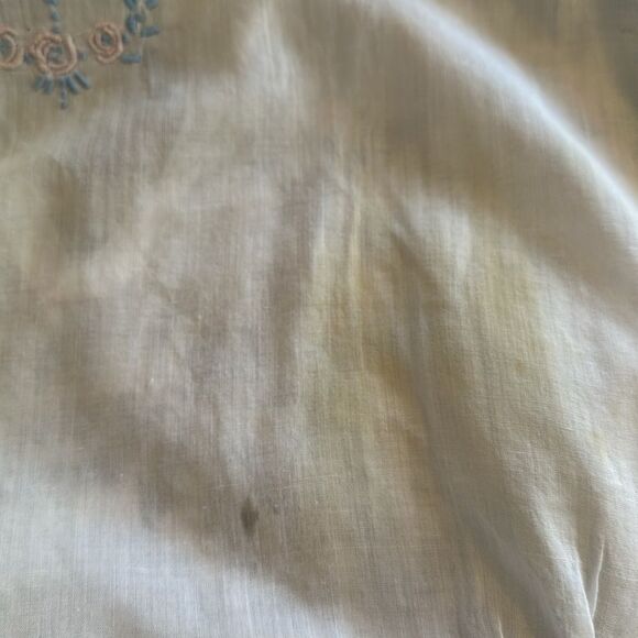 Antique/vintage homemade thin white‎ cotton lawn embroidered short sleeve blouse - Picture 11 of 12